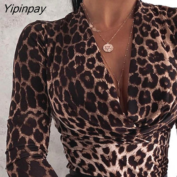 Yipinpay Women Cheetah Print V-neck Long Sleeve Top Blouse Womens Tops and Blouses